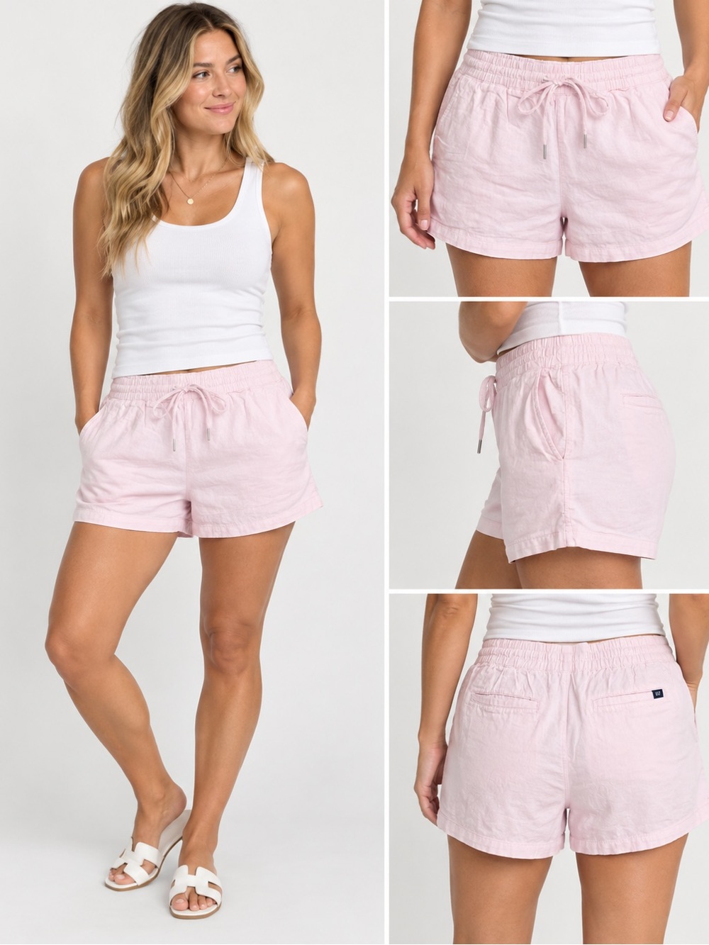 GAP Women’s Pink Linen Blend Pull-On Shorts Drawstring Size XXL